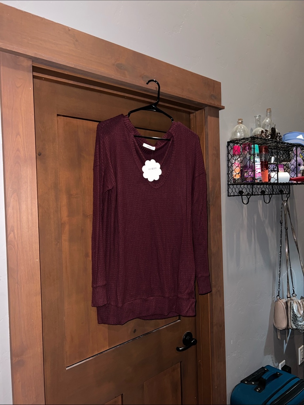 Hope’s-Cherish-It’s Fall Y’all-Long Sleeve Waffle Top w/ Criss-Cross Neck-Maroon